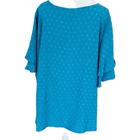 BloomChic Swiss chenille dot v neck top w/double ruffle flutter sleeve sz 18-20 - Picture 4 of 11